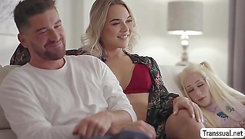 Horny blonde slut takes his huge dick inside her mouth