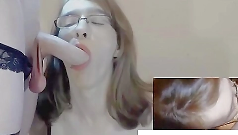 Busty brunette giving a deepthroat blowjob in amateur clip