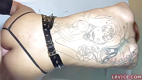 A tattooed blonde with a slender body is fucked hard