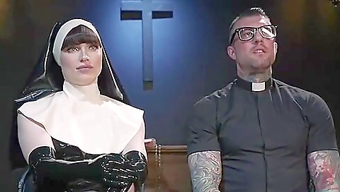 Brightly lit bathroom with a hot brunette with a long hair