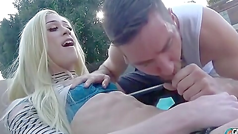 Tattooed blonde gets fucked in her anal in a pool scene