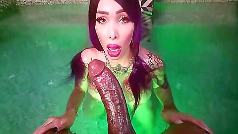 A black chick with a tattoo is going to suck a black cock