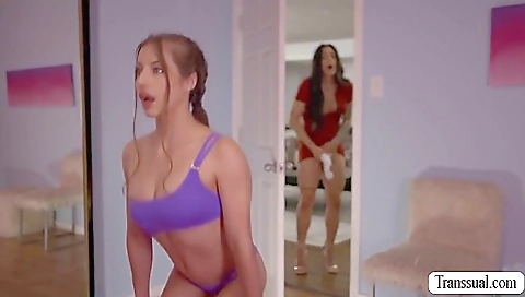 Beautiful brunette with big tits gets fucked by his dick