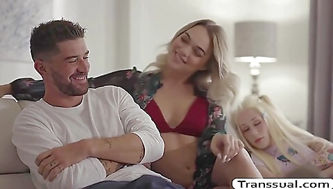 Busty blonde with a big ass gets fucked by a man in a dildo