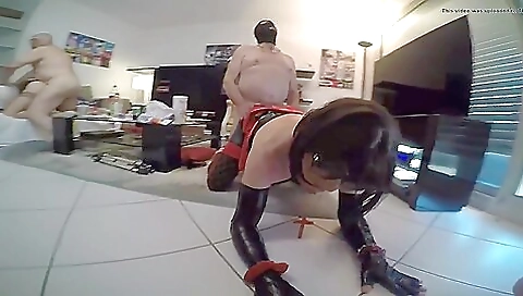 Busty brunette with a sexy body is playing with her pussy