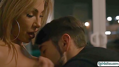 Big-titted stepmom fucked by stepson in the backyard