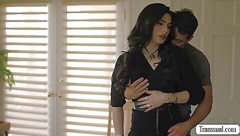 Trans babe in a sexy outfit gets her ass fucked deeply