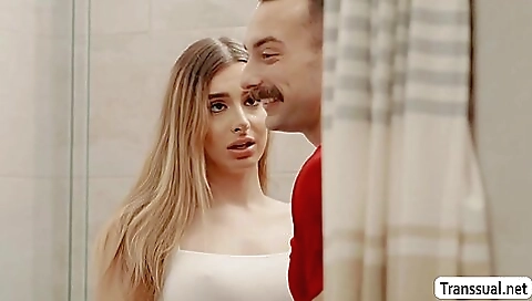 Bareback blonde with a nice round ass gets fucked deepthroat